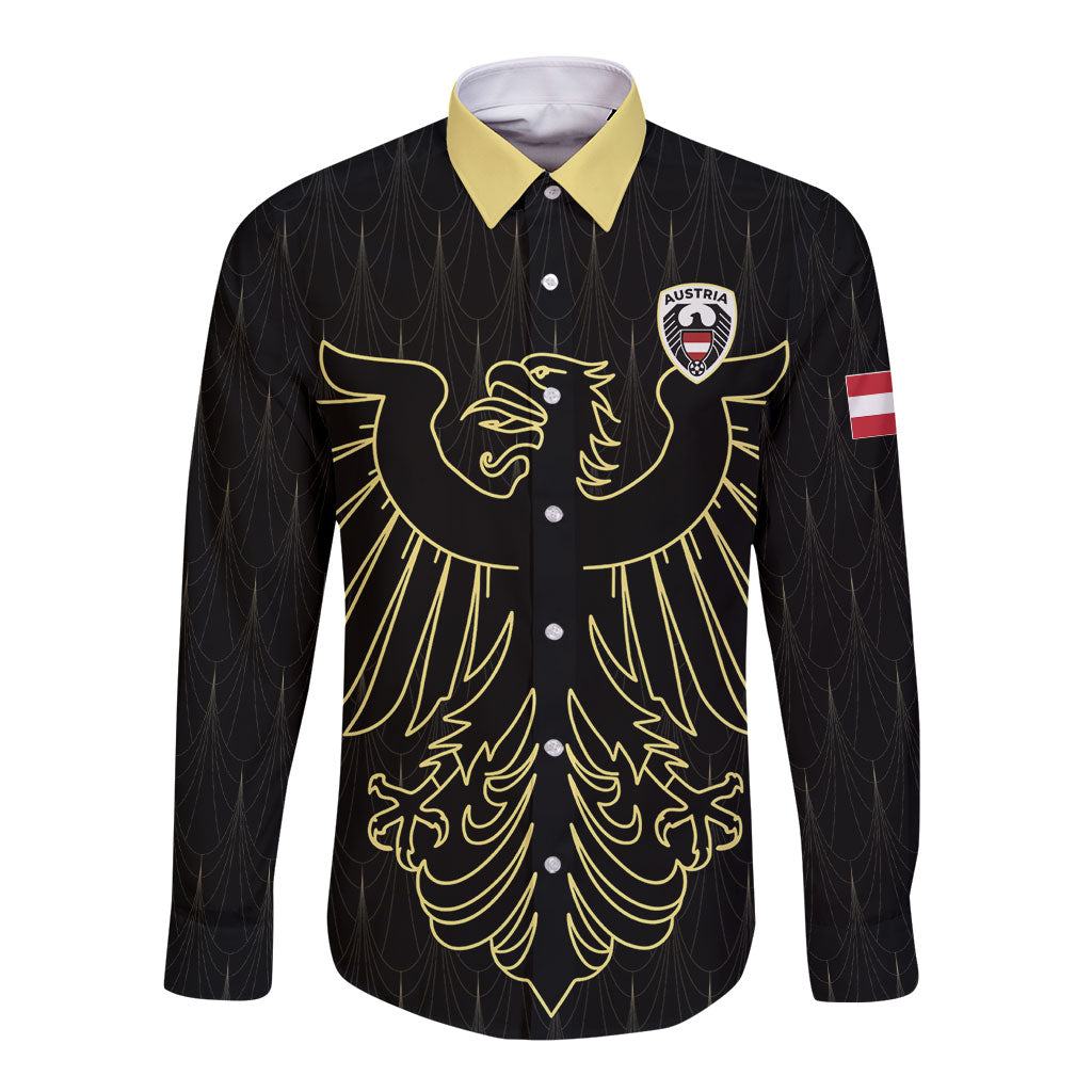 Custom World Football 2026 Austria Long Sleeve Button Shirt Austrian Eagles Black Glory