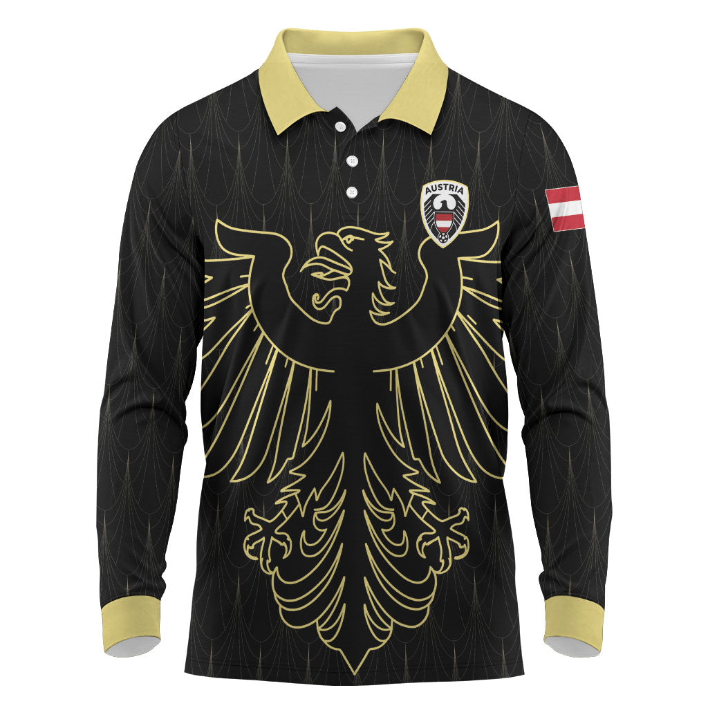 Custom World Football 2026 Austria Long Sleeve Polo Shirt Austrian Eagles Black Glory