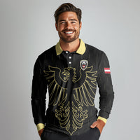 Custom World Football 2026 Austria Long Sleeve Polo Shirt Austrian Eagles Black Glory