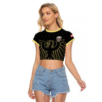 Custom World Football 2026 Austria Raglan Cropped T Shirt Austrian Eagles Black Glory