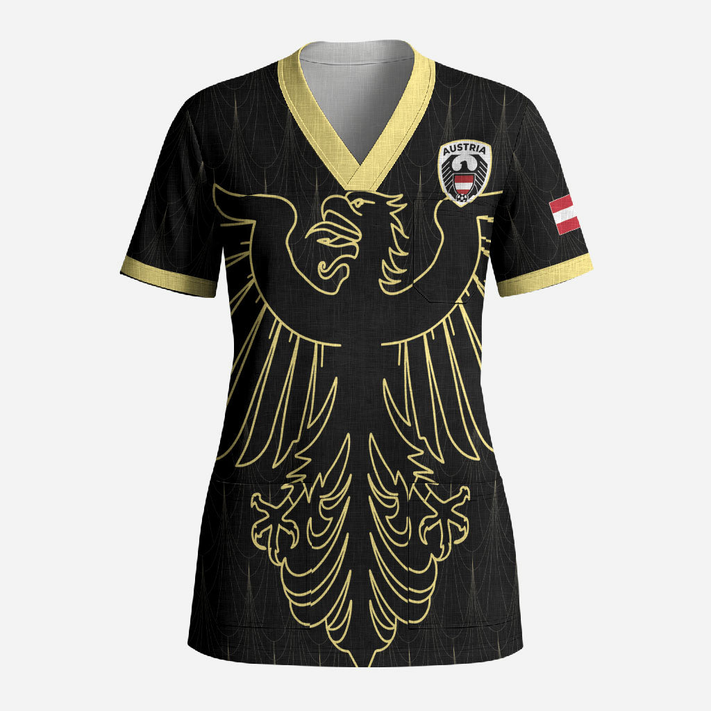 Custom World Football 2026 Austria Scrub Top Austrian Eagles Black Glory