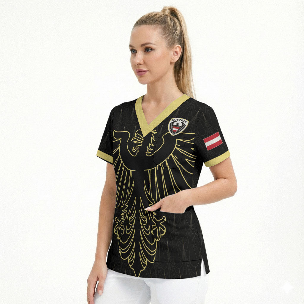 Custom World Football 2026 Austria Scrub Top Austrian Eagles Black Glory