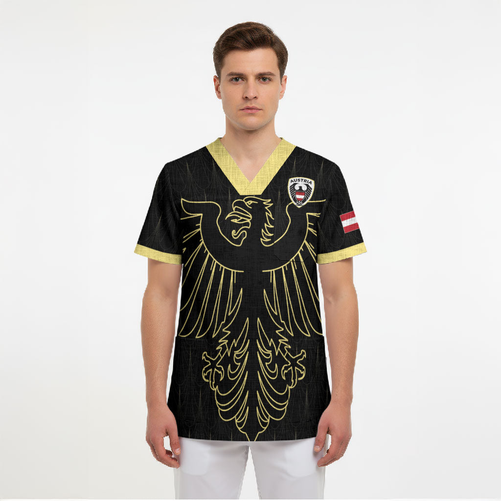 Custom World Football 2026 Austria Scrub Top Austrian Eagles Black Glory