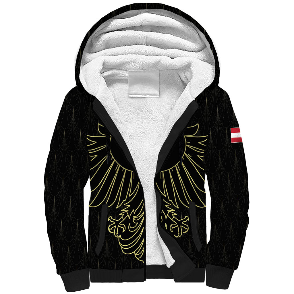 Custom World Football 2026 Austria Sherpa Hoodie Austrian Eagles Black Glory