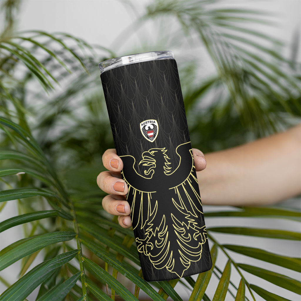 Custom World Football 2026 Austria Skinny Tumbler Austrian Eagles Black Glory