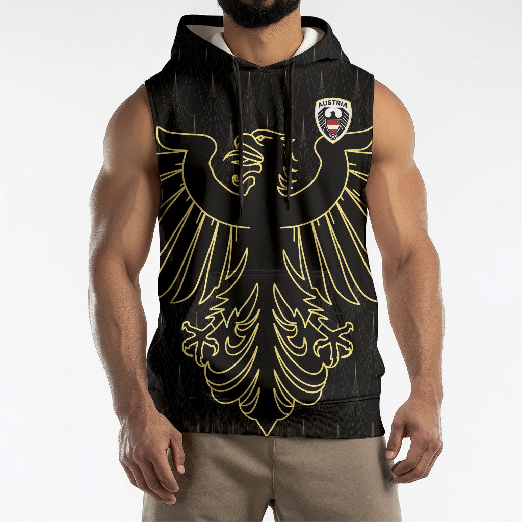 Custom World Football 2026 Austria Sleeveless Hoodie Austrian Eagles Black Glory