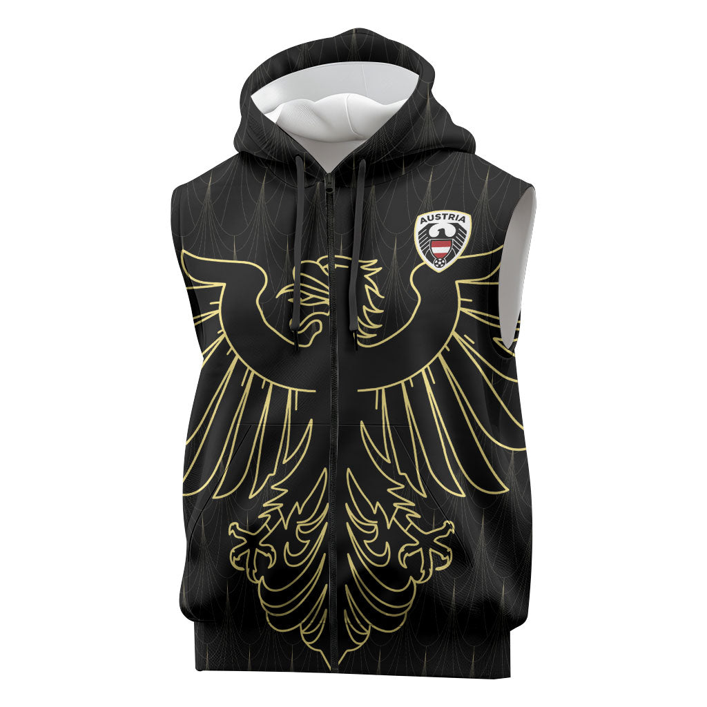 Custom World Football 2026 Austria Sleeveless Zip Hoodie Austrian Eagles Black Glory