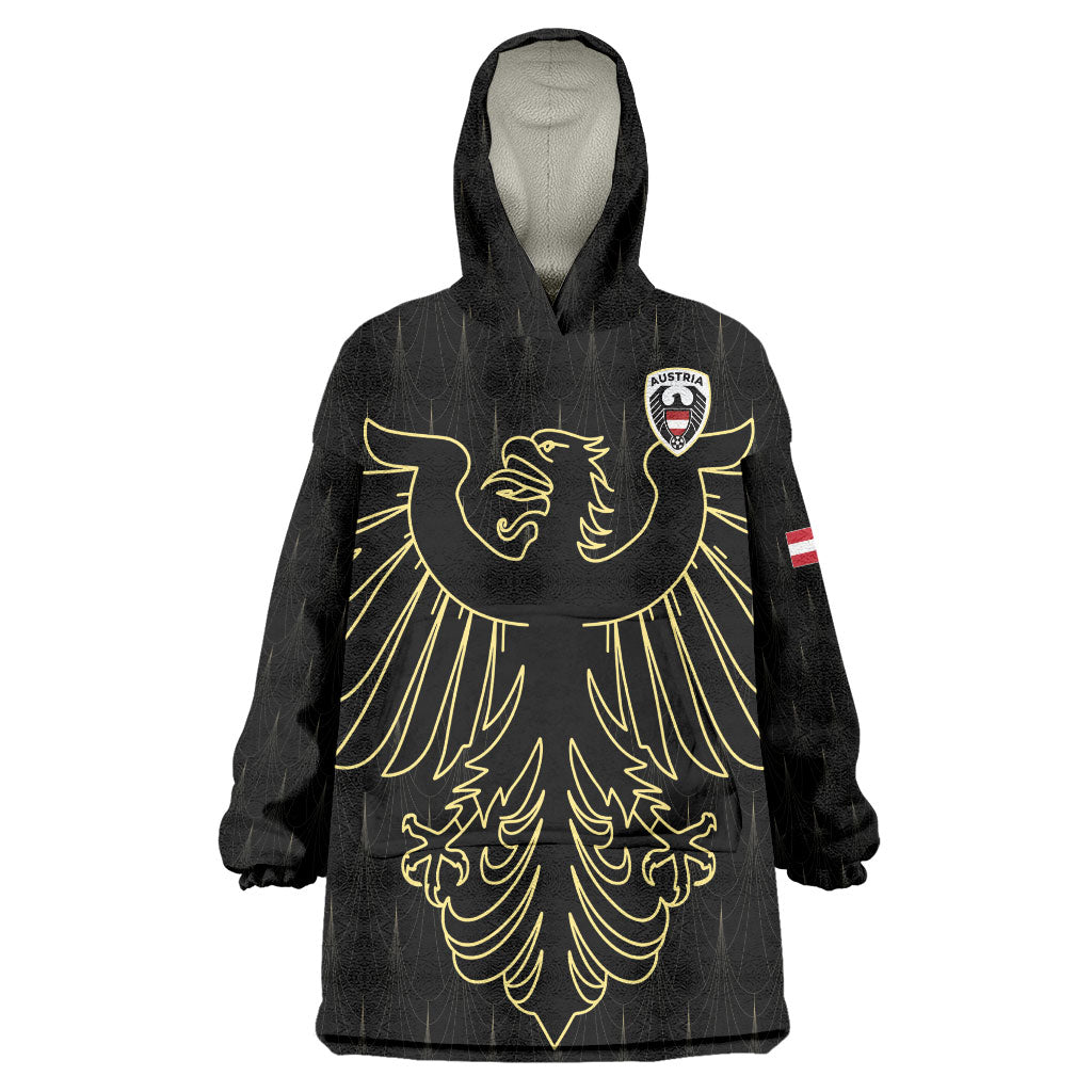 Custom World Football 2026 Austria Wearable Blanket Hoodie Austrian Eagles Black Glory