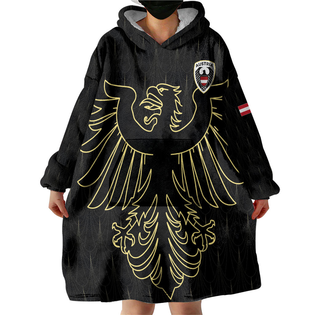 Custom World Football 2026 Austria Wearable Blanket Hoodie Austrian Eagles Black Glory
