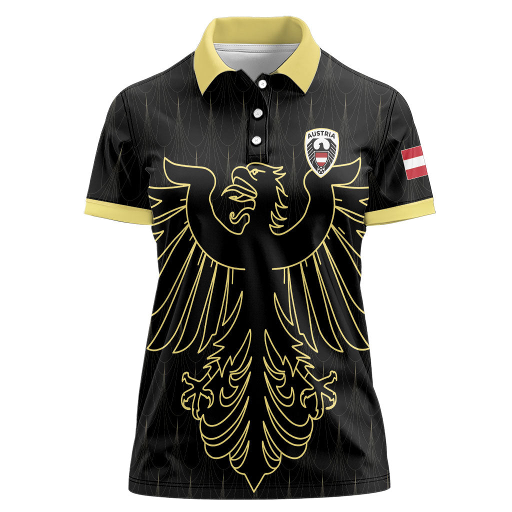 Custom World Football 2026 Austria Women Polo Shirt Austrian Eagles Black Glory