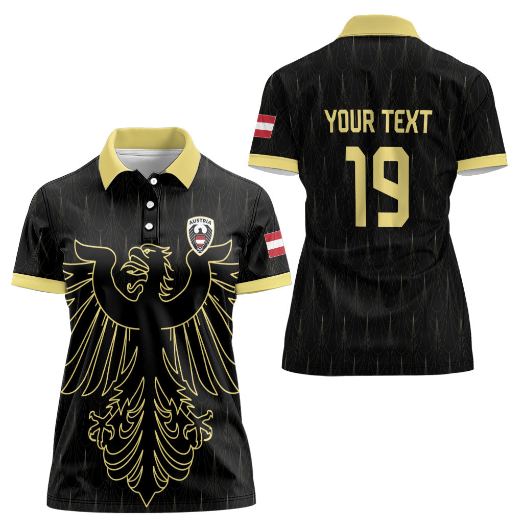 Custom World Football 2026 Austria Women Polo Shirt Austrian Eagles Black Glory