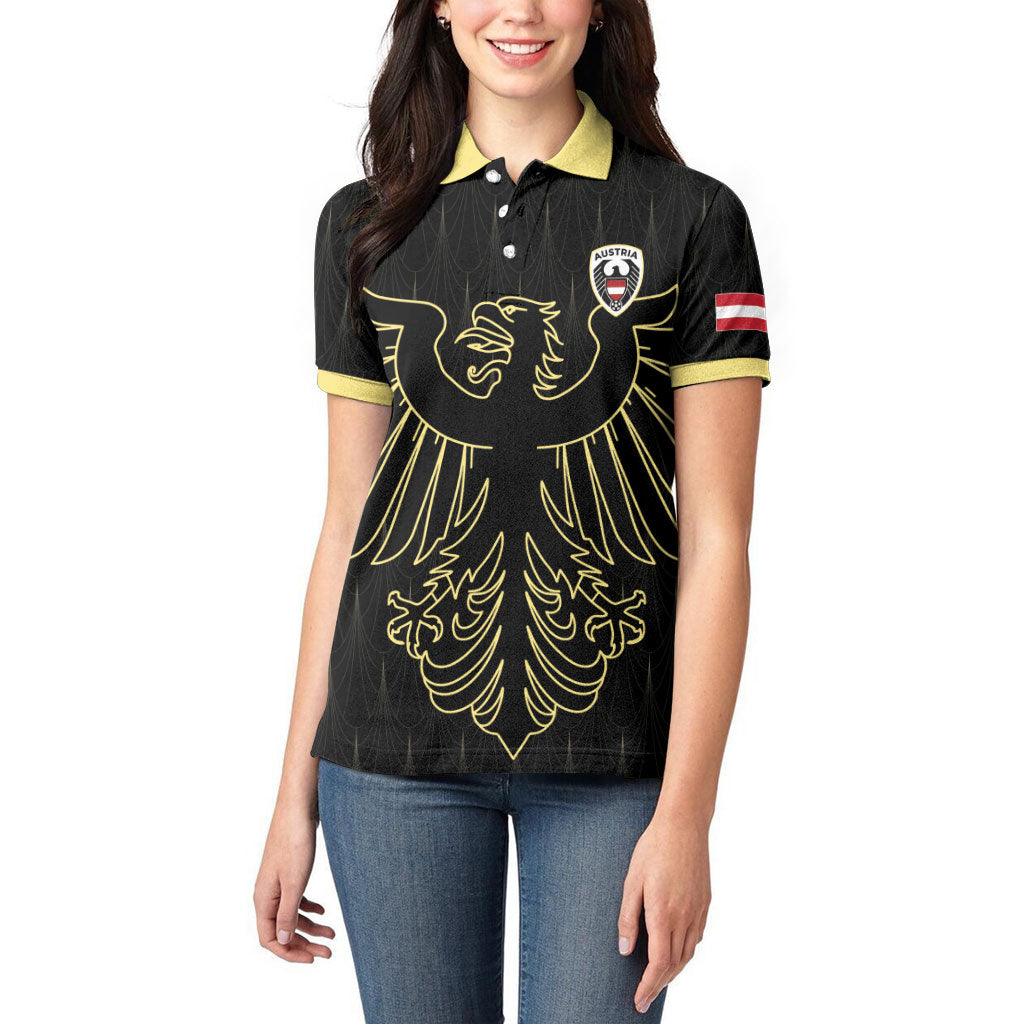 Custom World Football 2026 Austria Women Polo Shirt Austrian Eagles Black Glory
