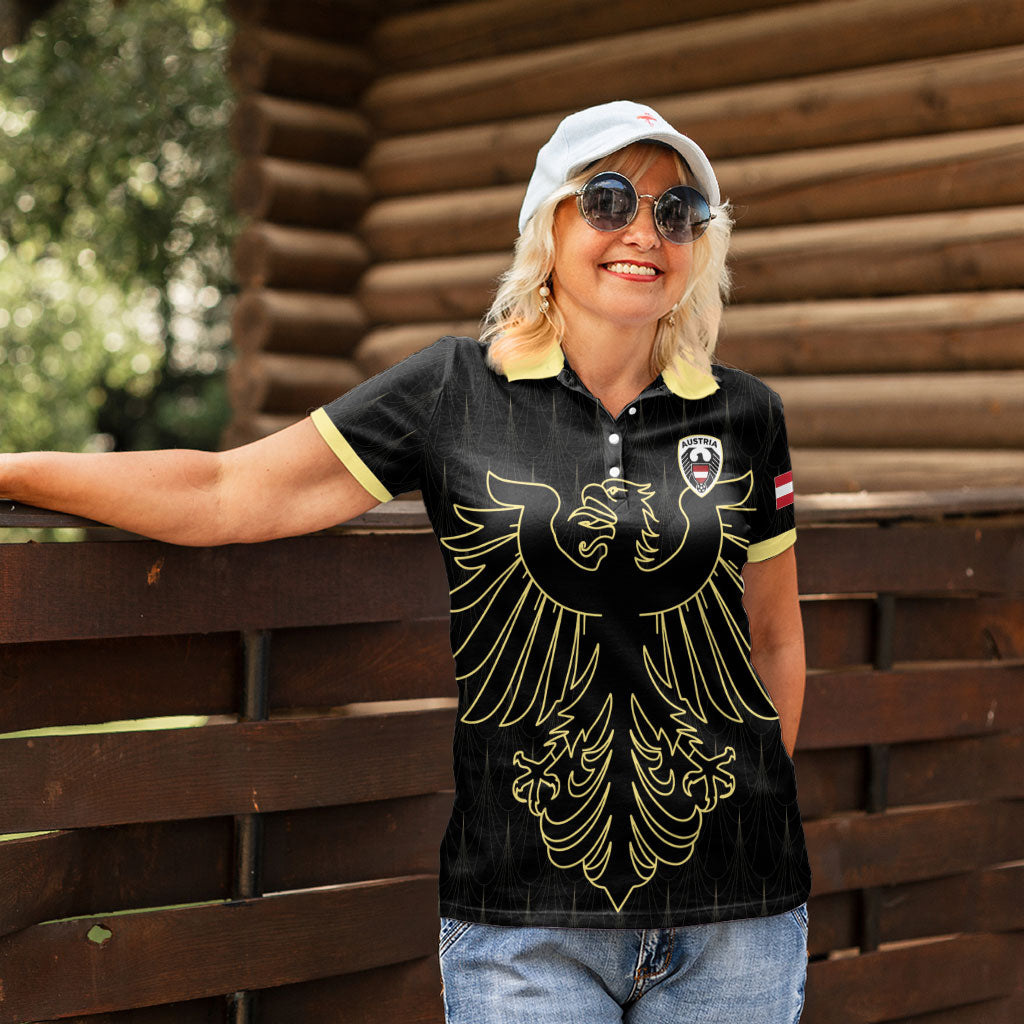 Custom World Football 2026 Austria Women Polo Shirt Austrian Eagles Black Glory