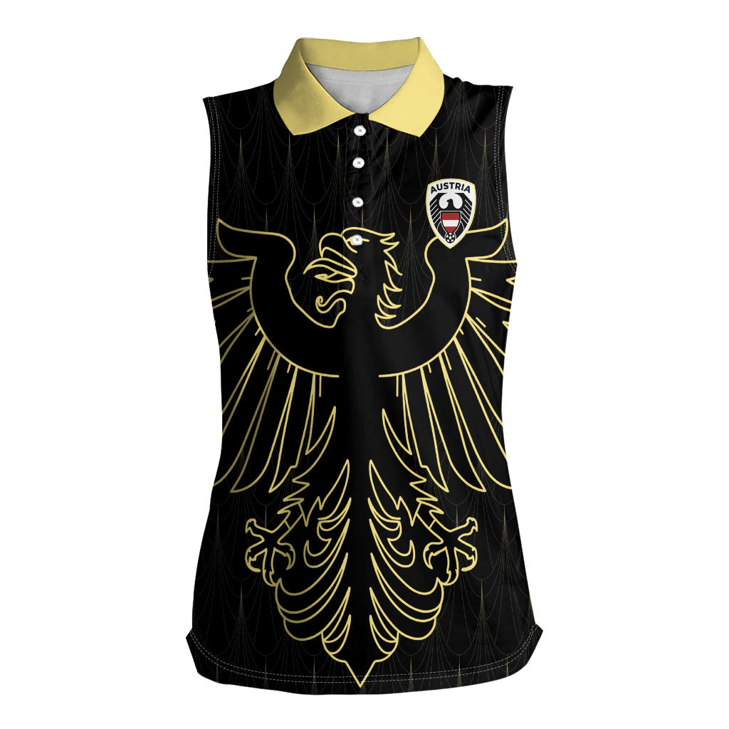 Custom World Football 2026 Austria Women Sleeveless Polo Shirt Austrian Eagles Black Glory