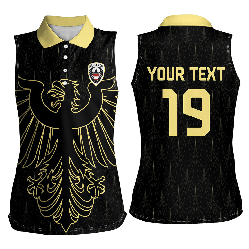 Custom World Football 2026 Austria Women Sleeveless Polo Shirt Austrian Eagles Black Glory