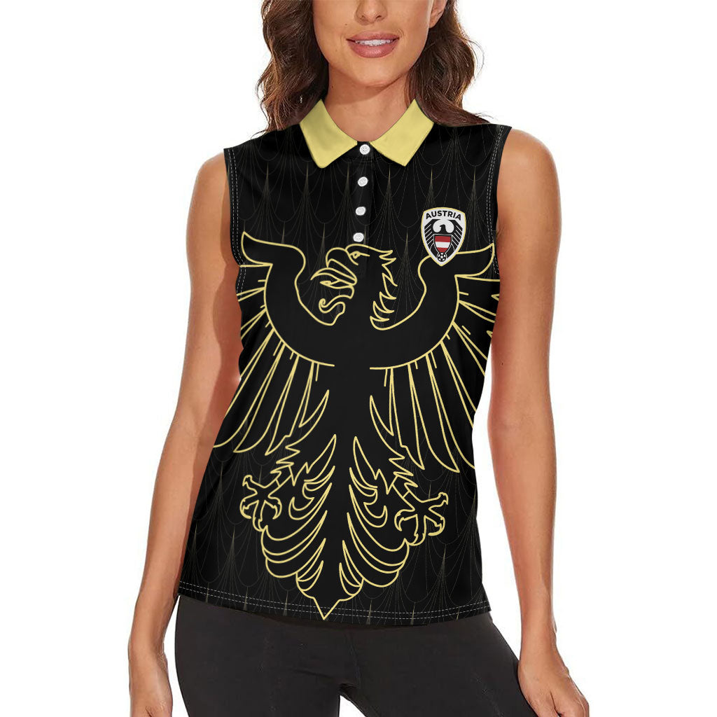Custom World Football 2026 Austria Women Sleeveless Polo Shirt Austrian Eagles Black Glory