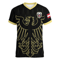 Custom World Football 2026 Austria Women V-Neck T-Shirt Austrian Eagles Black Glory