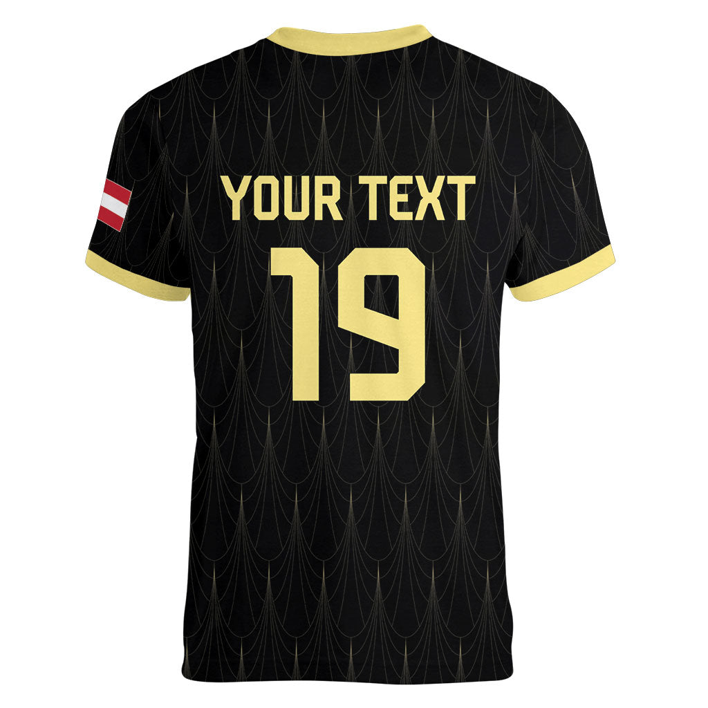 Custom World Football 2026 Austria Women V-Neck T-Shirt Austrian Eagles Black Glory