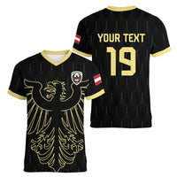 Custom World Football 2026 Austria Women V-Neck T-Shirt Austrian Eagles Black Glory