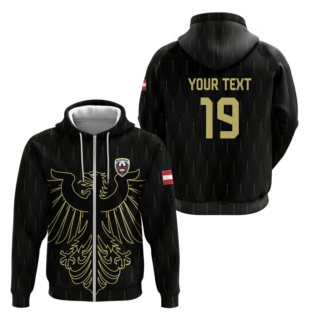 Custom World Football 2026 Austria Zip Hoodie Austrian Eagles Black Glory