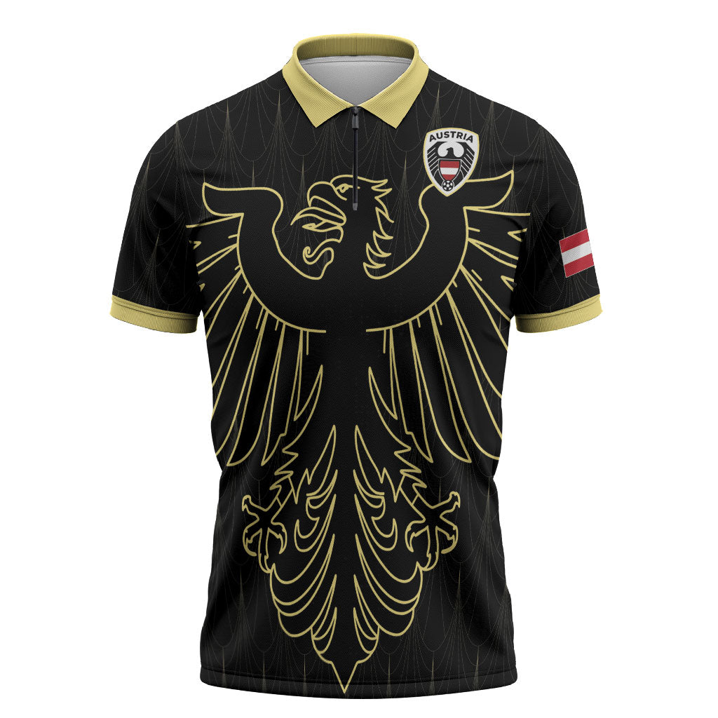 Custom World Football 2026 Austria Zipper Polo Shirt Austrian Eagles Black Glory