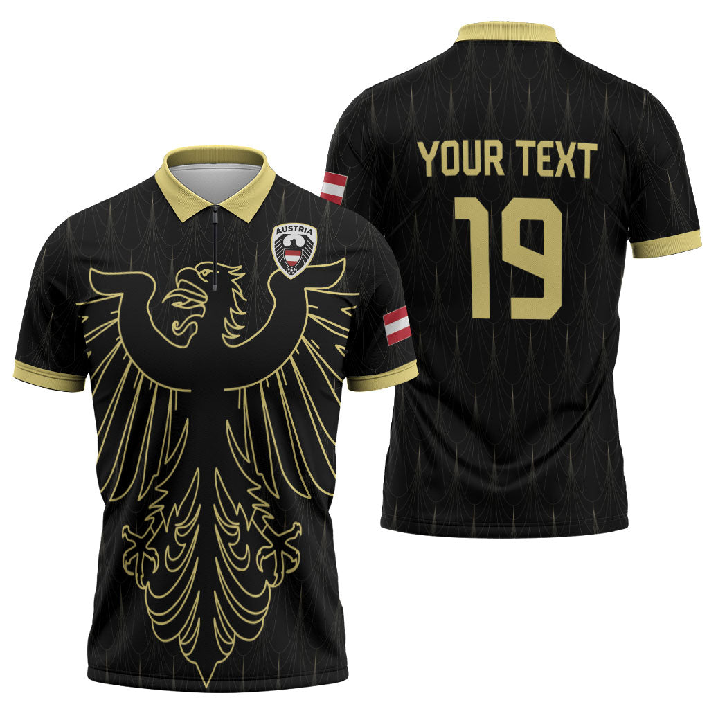 Custom World Football 2026 Austria Zipper Polo Shirt Austrian Eagles Black Glory