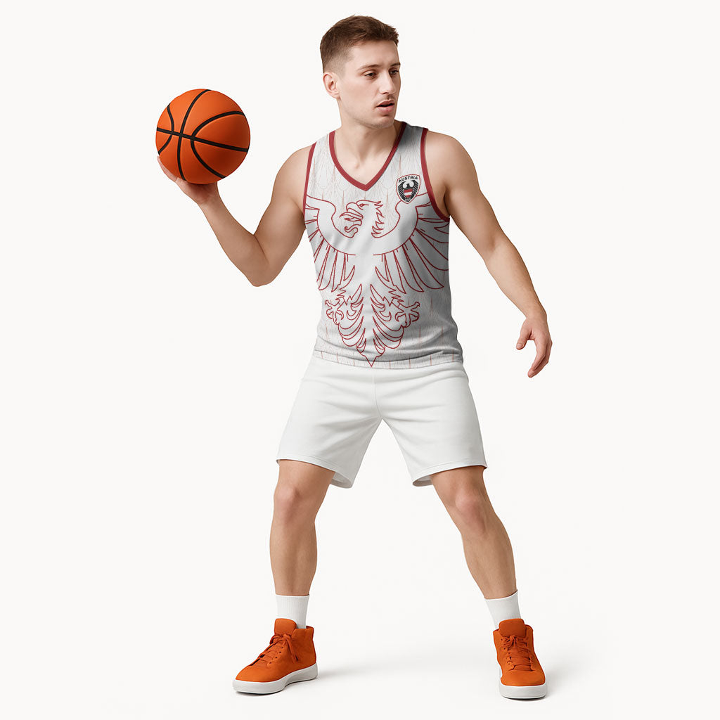 Custom World Football 2026 Austria Basketball Jersey Austrian Eagles White Glory