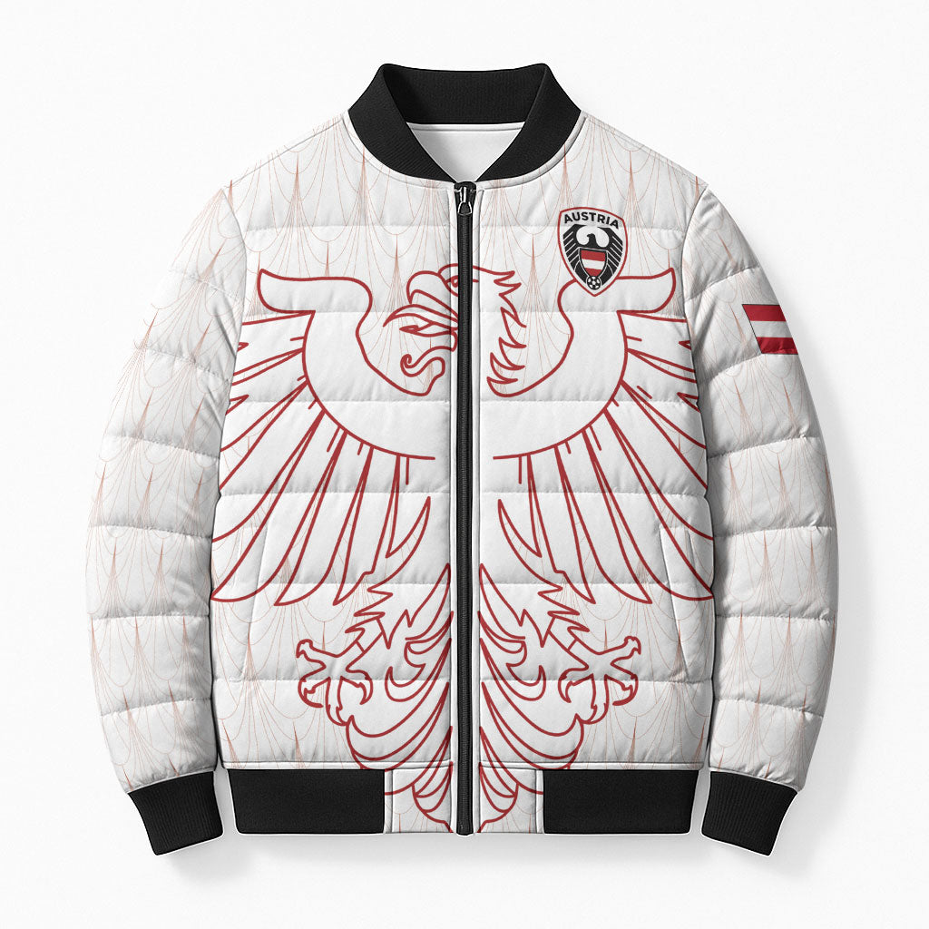 Custom World Football 2026 Austria Bomber Puffer Jacket Austrian Eagles White Glory