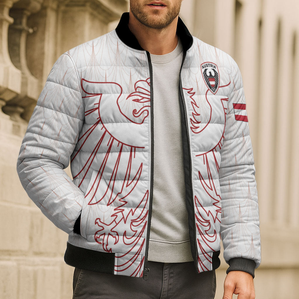 Custom World Football 2026 Austria Bomber Puffer Jacket Austrian Eagles White Glory