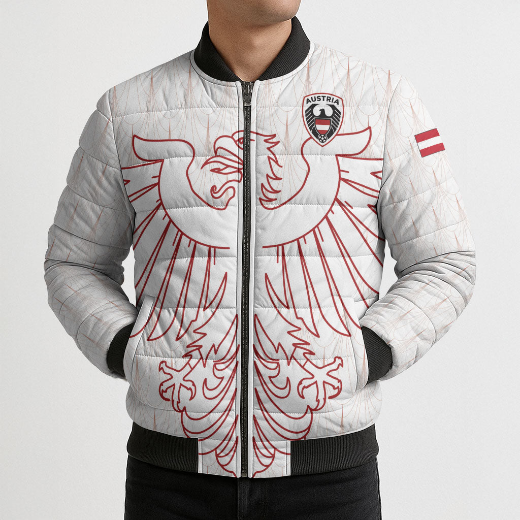 Custom World Football 2026 Austria Bomber Puffer Jacket Austrian Eagles White Glory