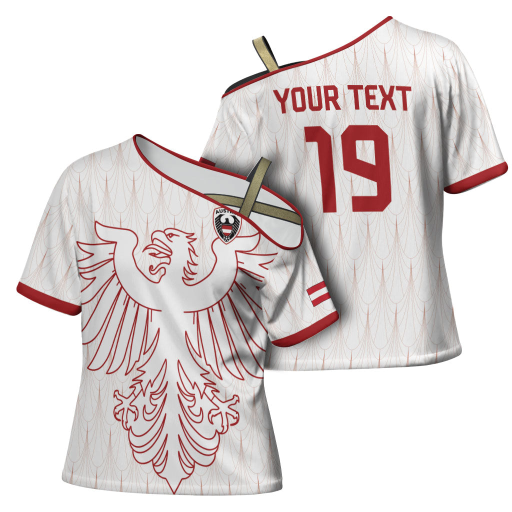 Custom World Football 2026 Austria Cross Shoulder Shirt Austrian Eagles White Glory