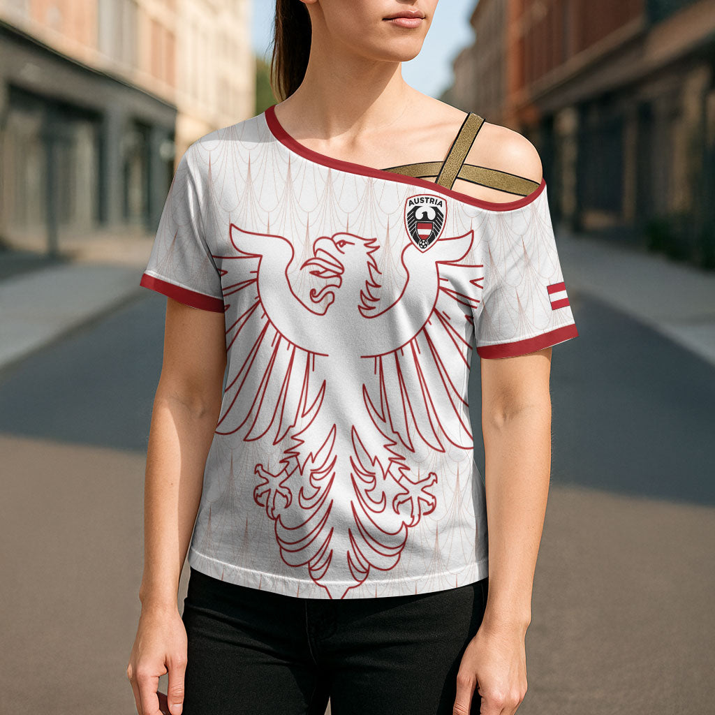 Custom World Football 2026 Austria Cross Shoulder Shirt Austrian Eagles White Glory