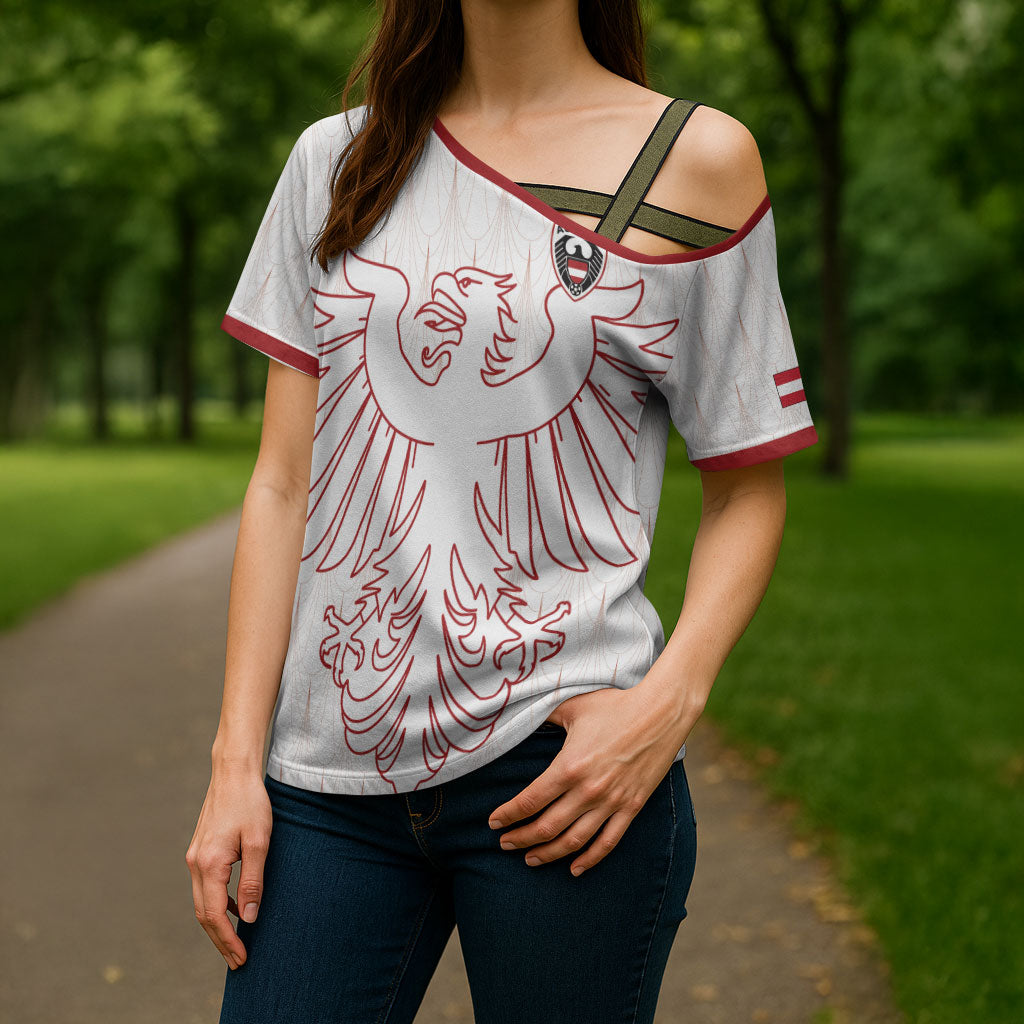 Custom World Football 2026 Austria Cross Shoulder Shirt Austrian Eagles White Glory