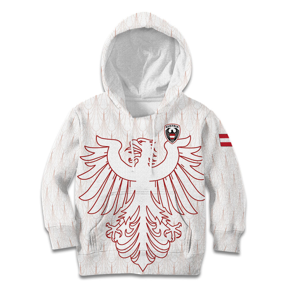 Custom World Football 2026 Austria Kid Hoodie Austrian Eagles White Glory