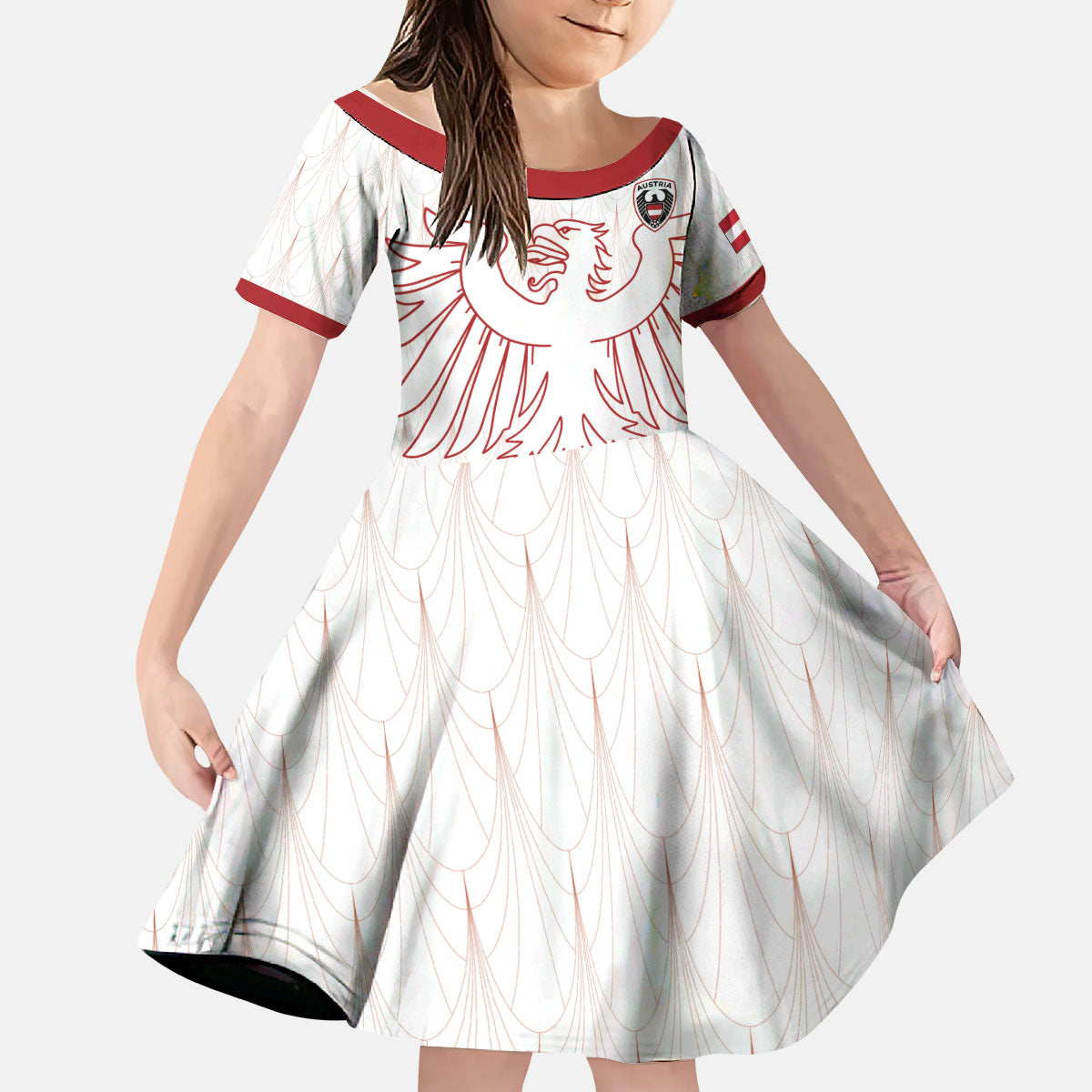 Custom World Football 2026 Austria Kid Short Sleeve Dress Austrian Eagles White Glory