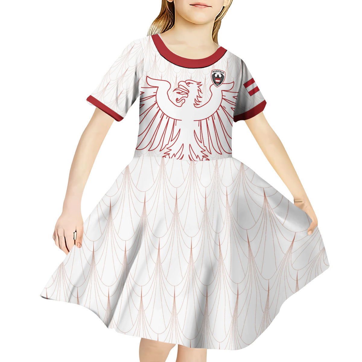 Custom World Football 2026 Austria Kid Short Sleeve Dress Austrian Eagles White Glory