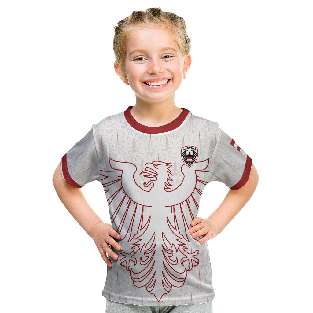 Custom World Football 2026 Austria Kid T Shirt Austrian Eagles White Glory