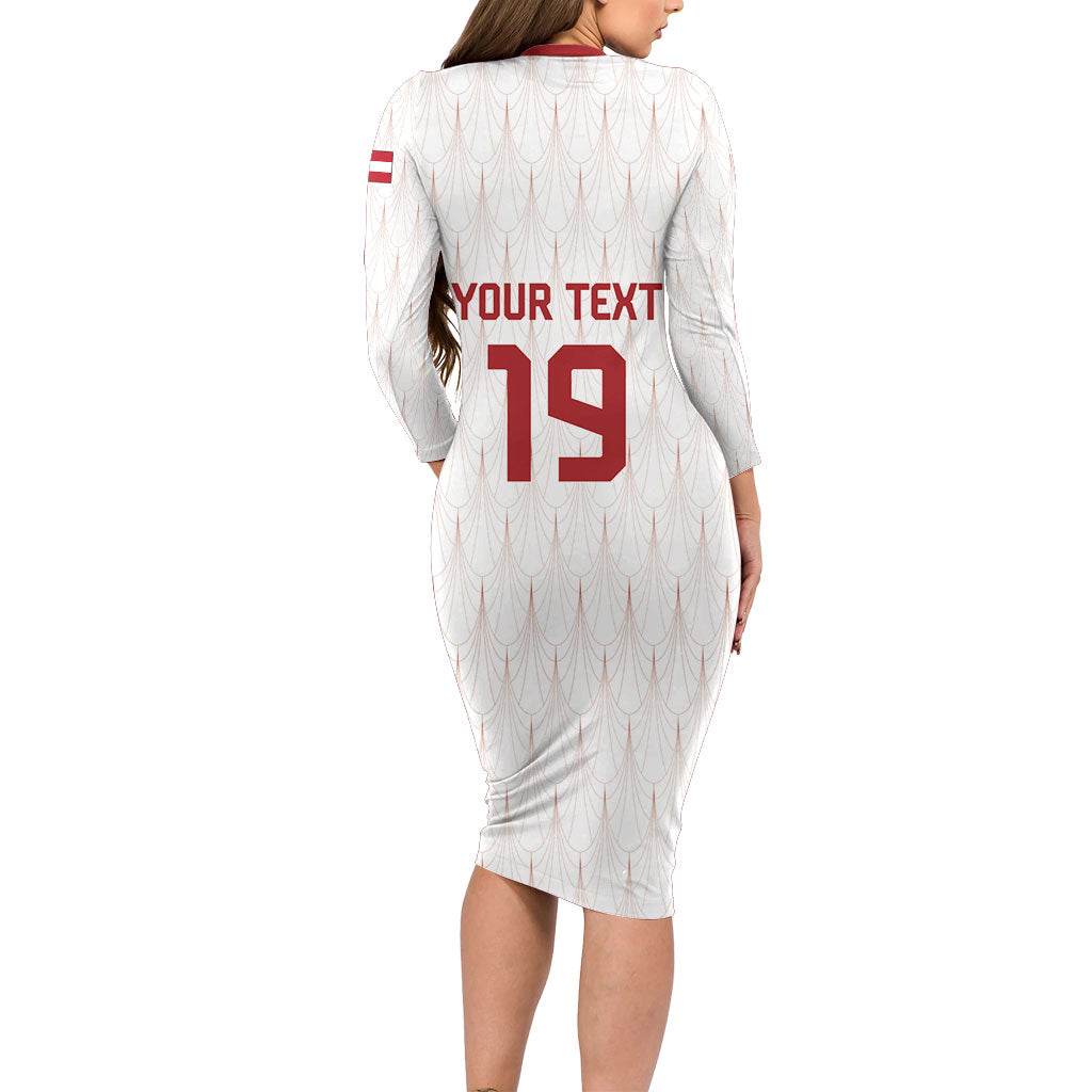 Custom World Football 2026 Austria Long Sleeve Bodycon Dress Austrian Eagles White Glory