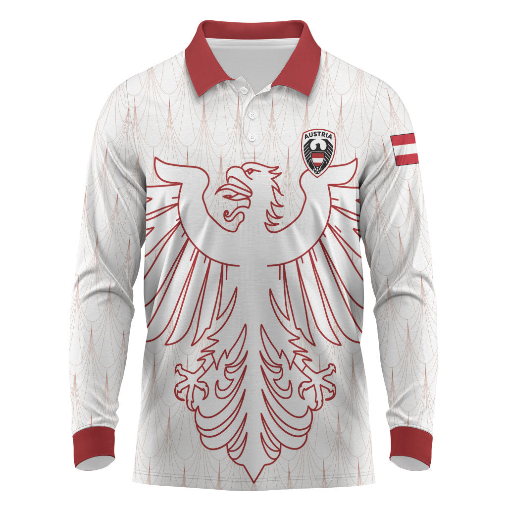 Custom World Football 2026 Austria Long Sleeve Polo Shirt Austrian Eagles White Glory
