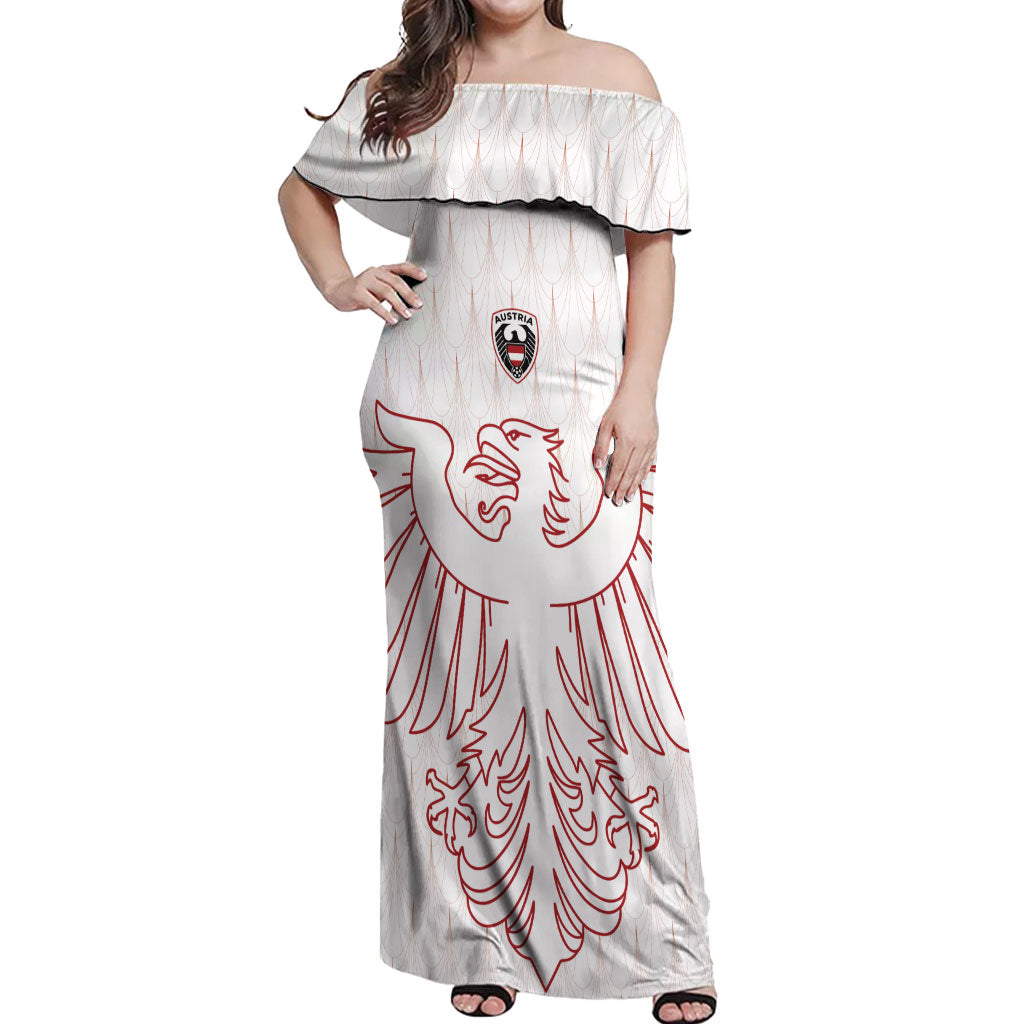 Custom World Football 2026 Austria Off Shoulder Maxi Dress Austrian Eagles White Glory