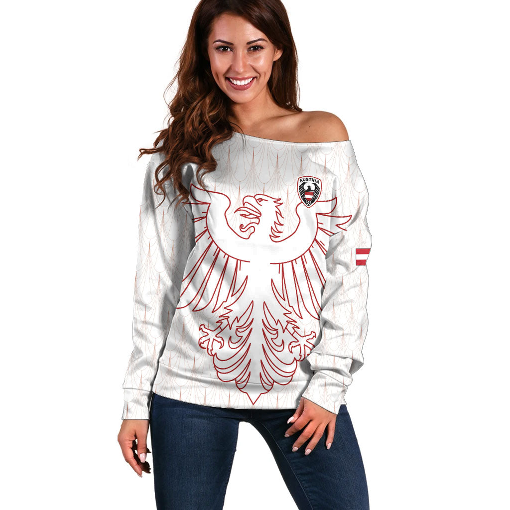 Custom World Football 2026 Austria Off Shoulder Sweater Austrian Eagles White Glory