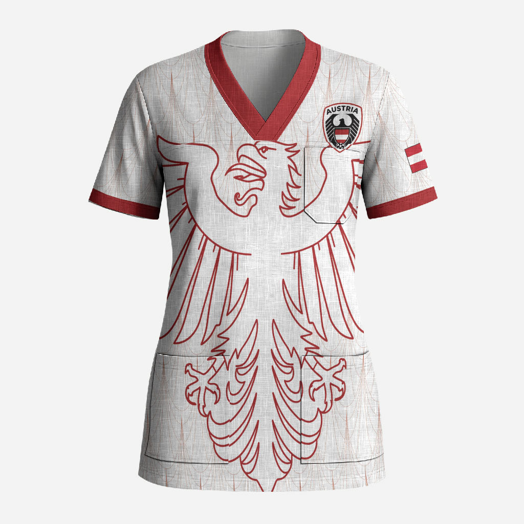 Custom World Football 2026 Austria Scrub Top Austrian Eagles White Glory