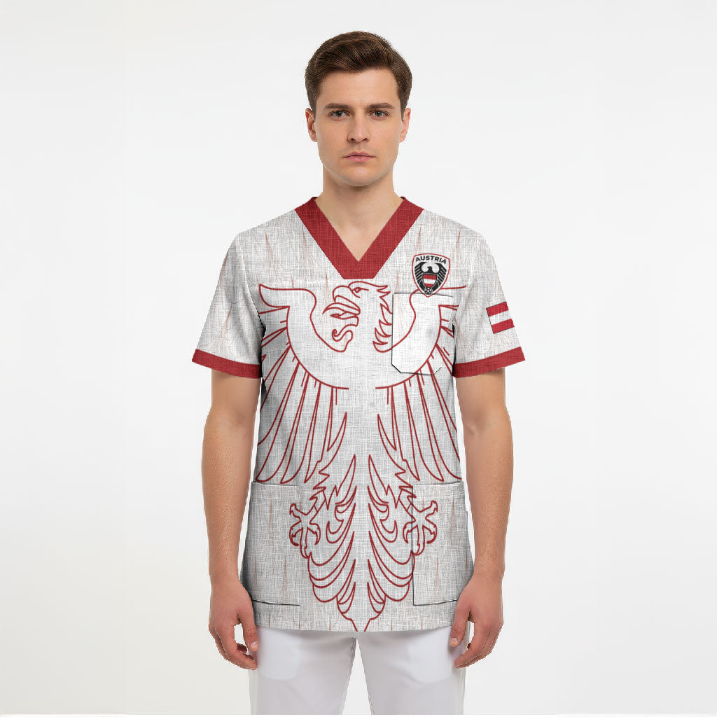 Custom World Football 2026 Austria Scrub Top Austrian Eagles White Glory