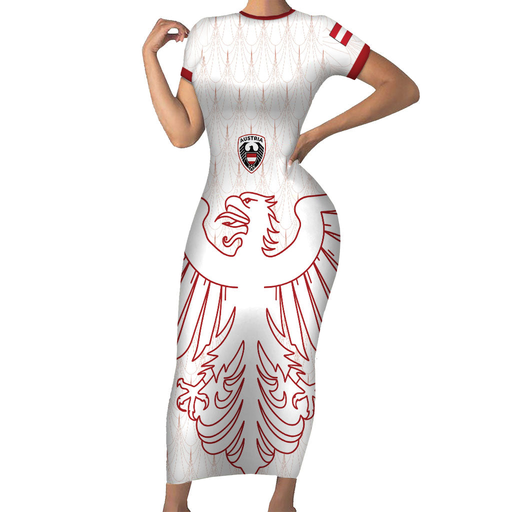 Custom World Football 2026 Austria Short Sleeve Bodycon Dress Austrian Eagles White Glory