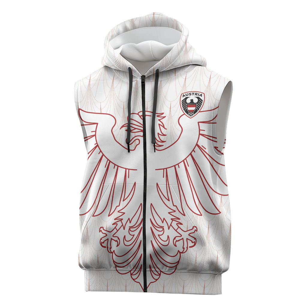 Custom World Football 2026 Austria Sleeveless Zip Hoodie Austrian Eagles White Glory