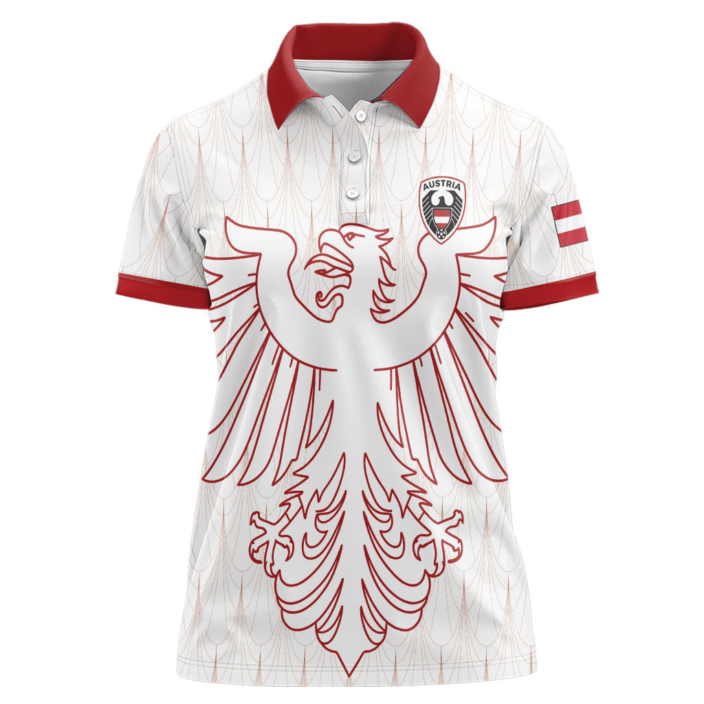 Custom World Football 2026 Austria Women Polo Shirt Austrian Eagles White Glory