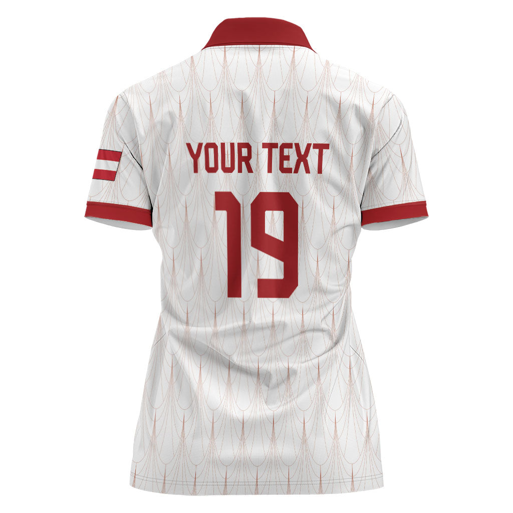 Custom World Football 2026 Austria Women Polo Shirt Austrian Eagles White Glory