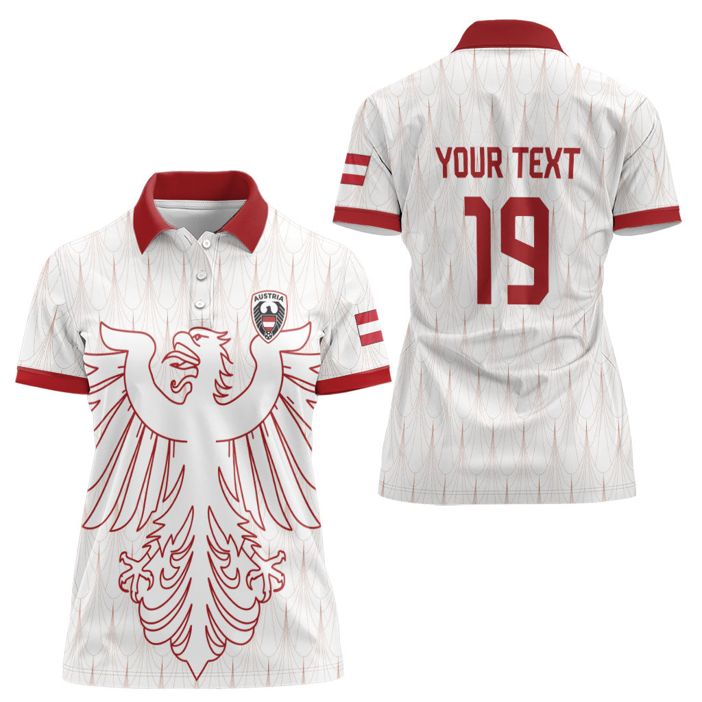 Custom World Football 2026 Austria Women Polo Shirt Austrian Eagles White Glory