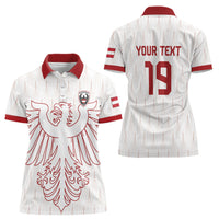 Custom World Football 2026 Austria Women Polo Shirt Austrian Eagles White Glory