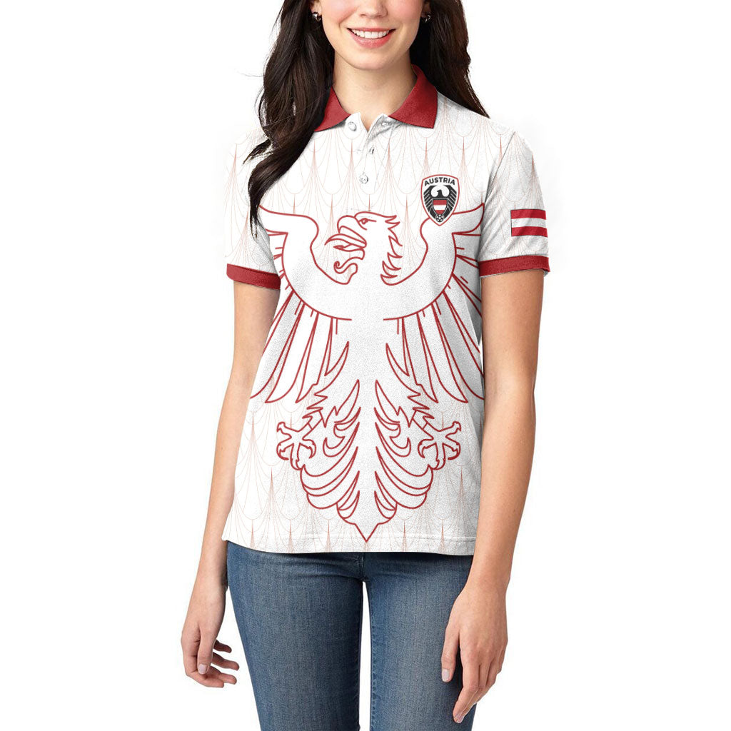 Custom World Football 2026 Austria Women Polo Shirt Austrian Eagles White Glory